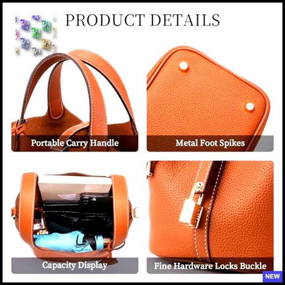 Genuine Leather Bucket Bag Tote Satchel Top Handle Crossbody Designer - Picture 5 of 7